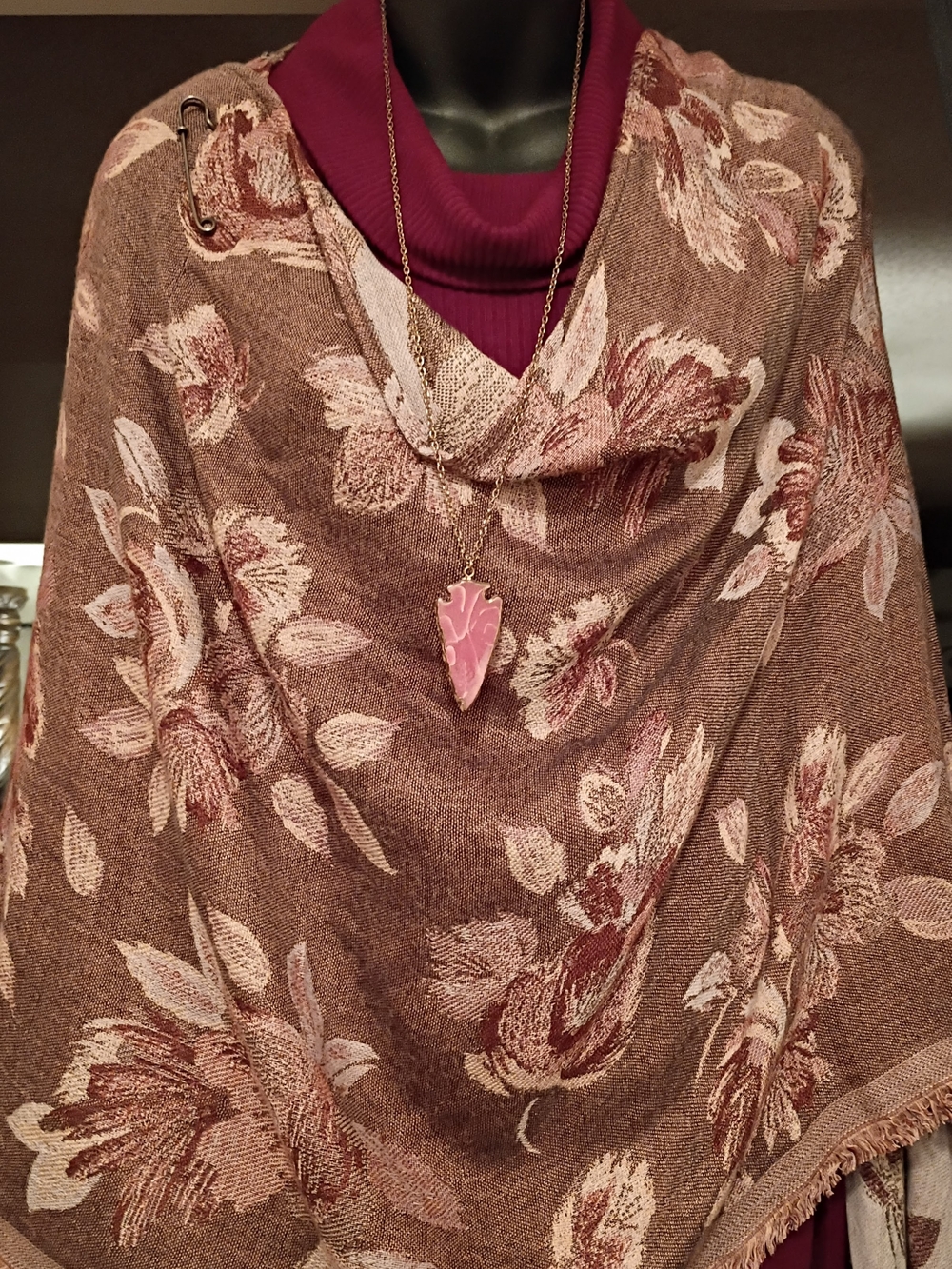 Brown Floral Open Front Women’s Sweater Poncho